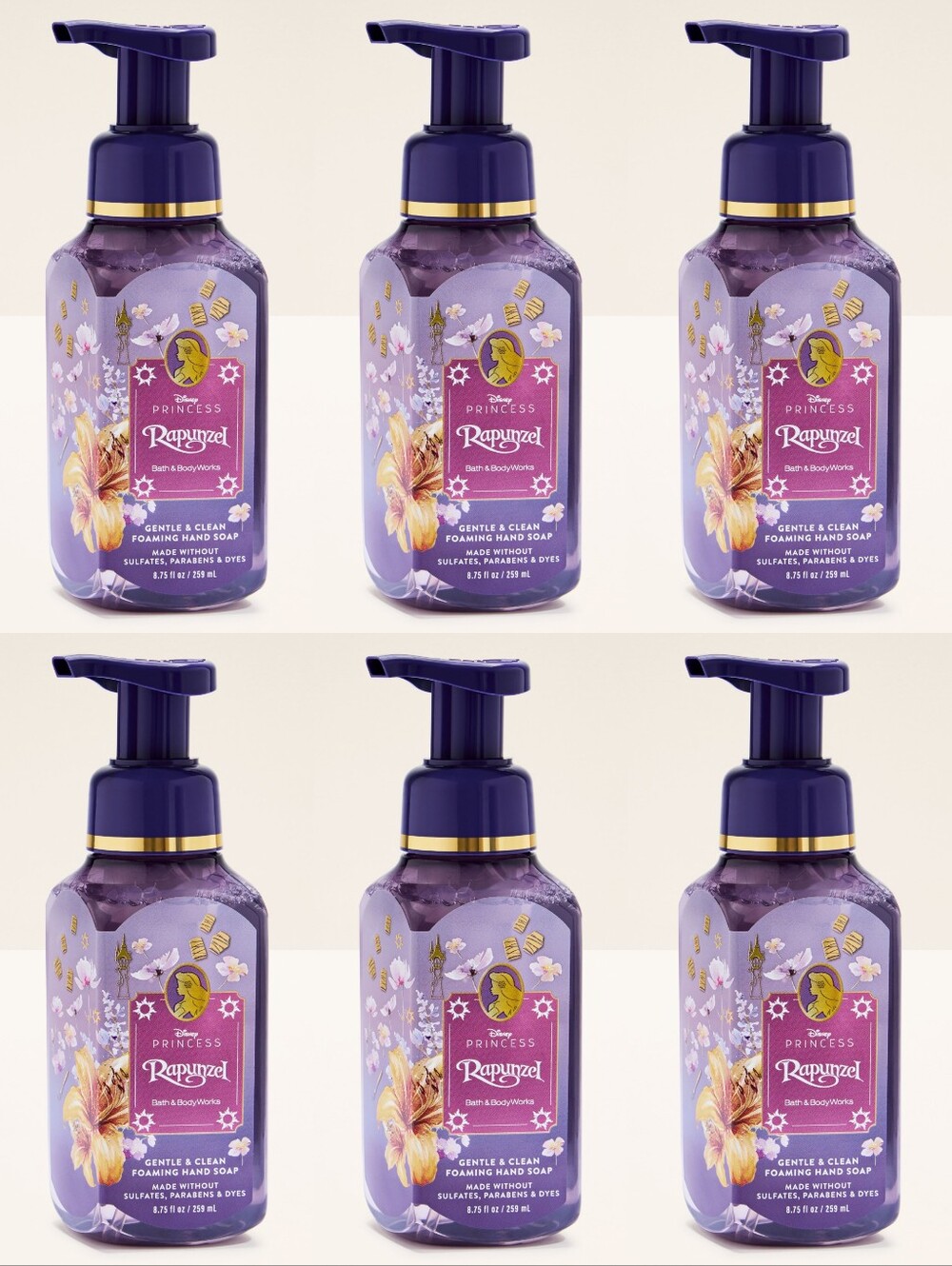 Bath & Body Works Disney Princess Rapunzel Gentle Foaming Hand Soap Set of 6 NEW